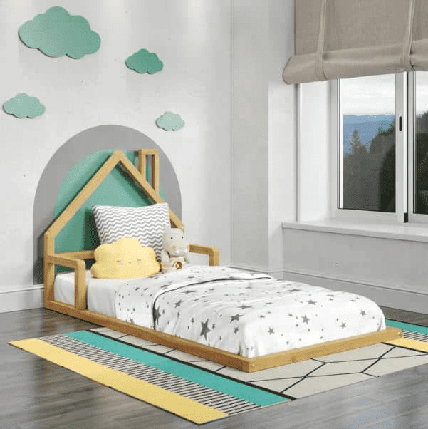 P'KOLINO Casita Kids House Montessori inspired Floor Wood Twin Bed