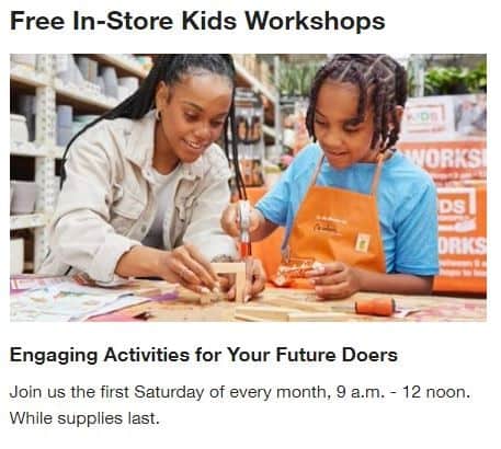 Home Depot Free crafting activities for kids