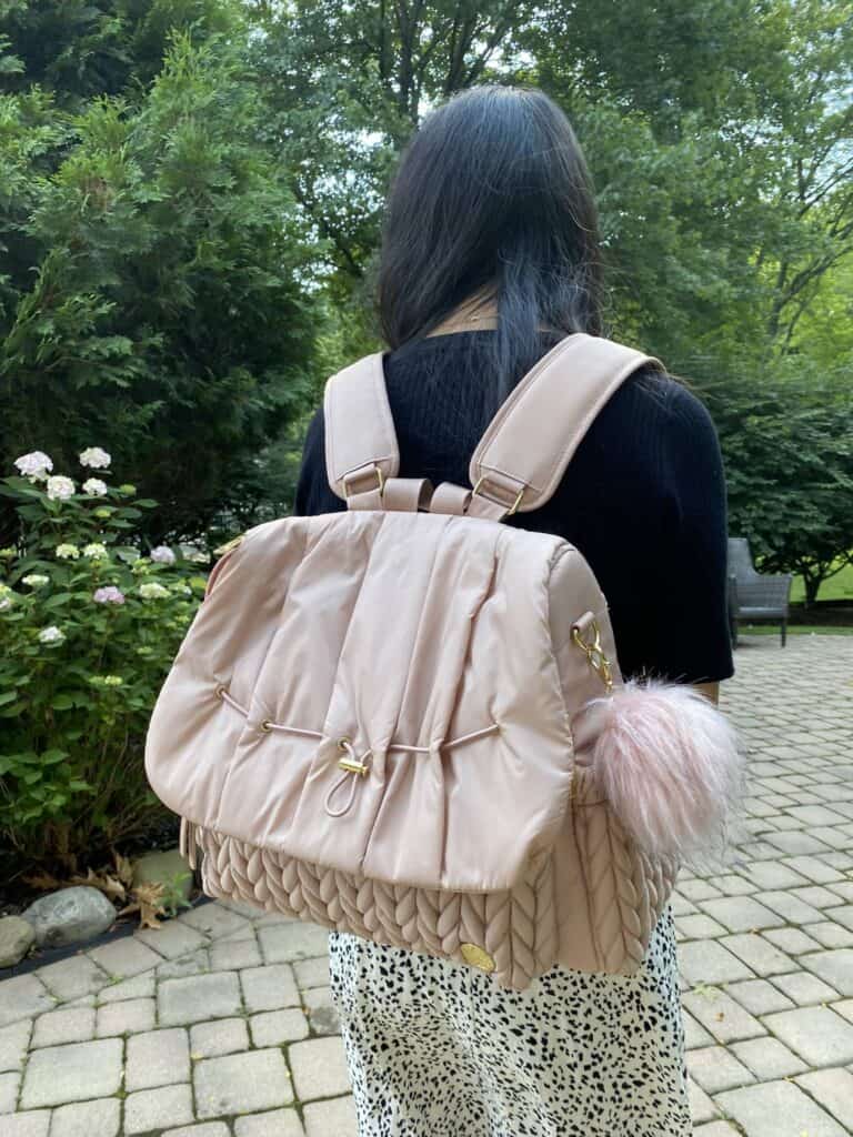 Wearing Belle Diaper Bag from Hannah and Sophia 