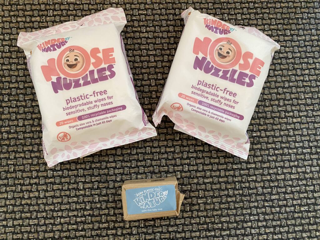 Kinder by Nature Nose Nuzzles wipe and baby soap