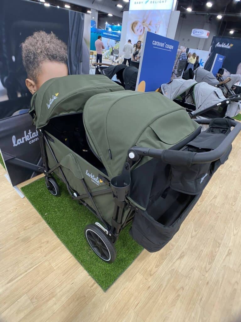 Larktale stroller wagon in new color Chelsea green with storage basket on the handlebar side