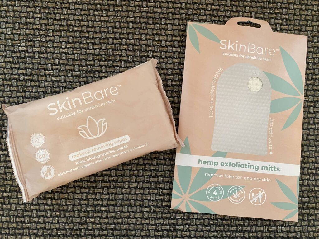 Gentle to skin makeup remover and hemp exfoliating mitts from Skin Bare