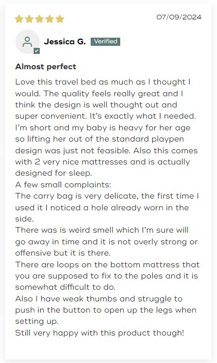 Jessica G's Review of Babymoov Travel Crib is almost perfect