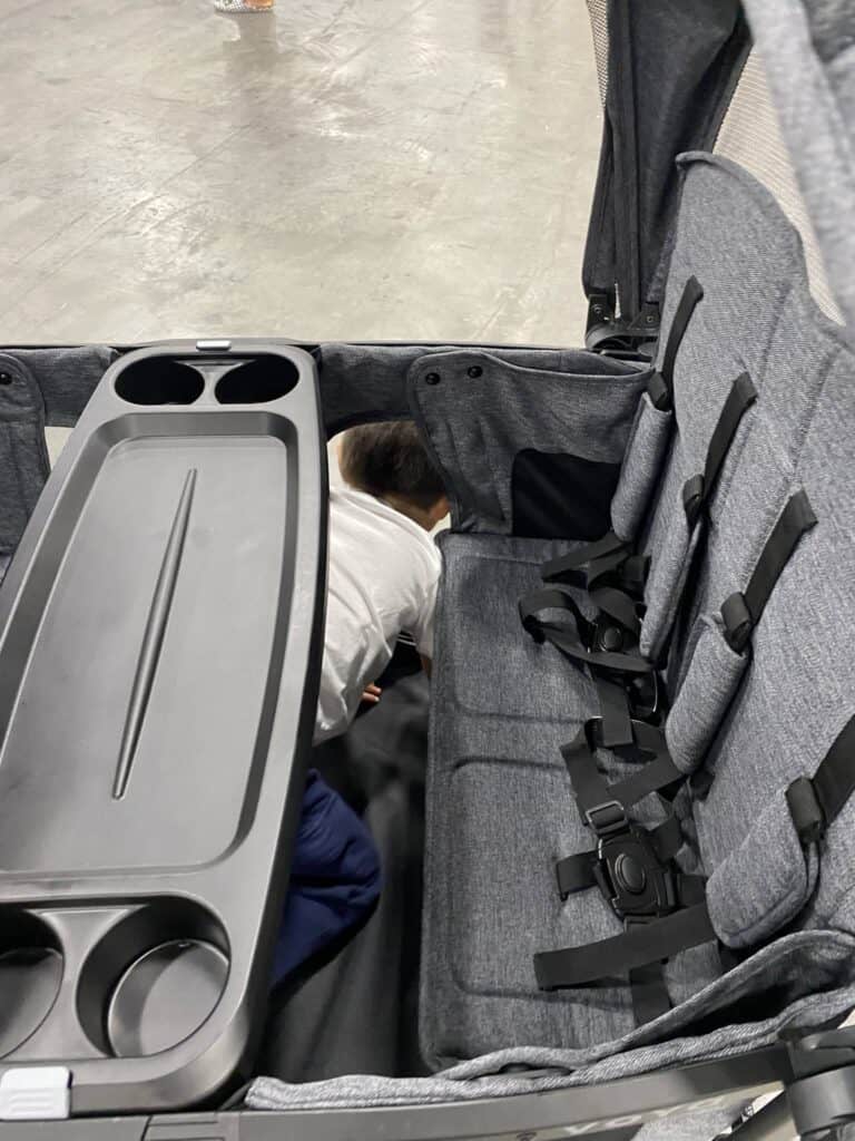 Snack tray in Radio Flyer stroller wagon