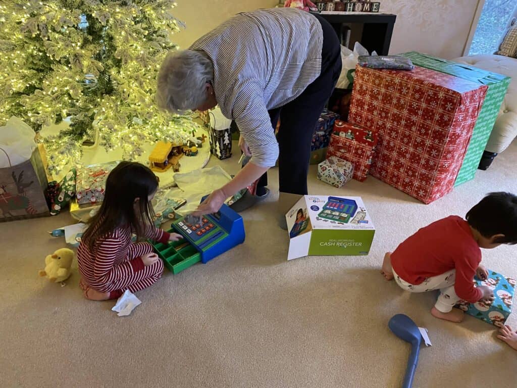 Opening gifts on Christmas Day