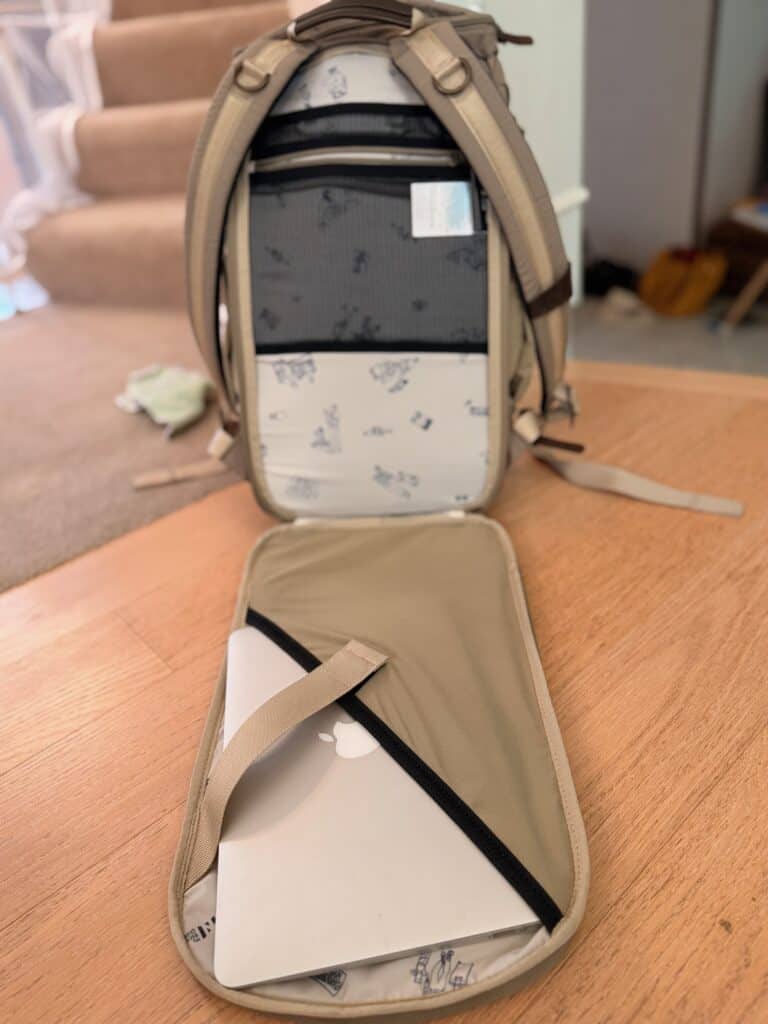 Lap top in the Back Panel of No Reception Club bag